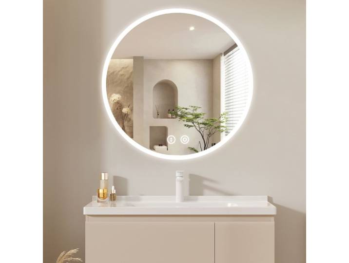 Dripex Miroir de Salle de Bain Rond avec éclairage Miroir rond Miroir mural 3 Couleurs Variables 60x60cm