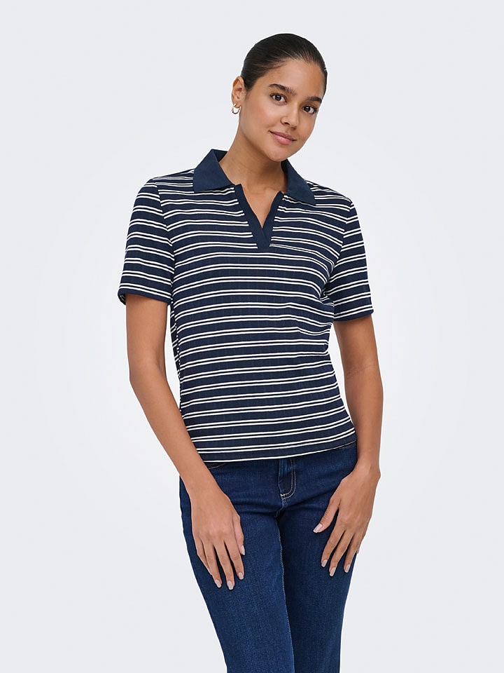 JDY Poloshirt "Helga" in Dunkelblau/ Weiß - M