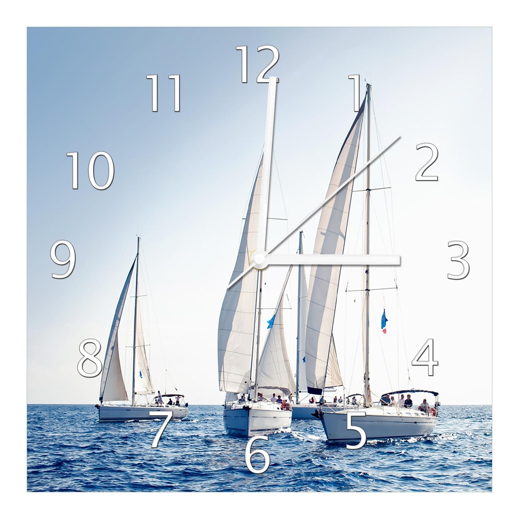 Wallario Uhr 30 x 30 cm, weiße Zeiger Segelschiff auf dem Meer