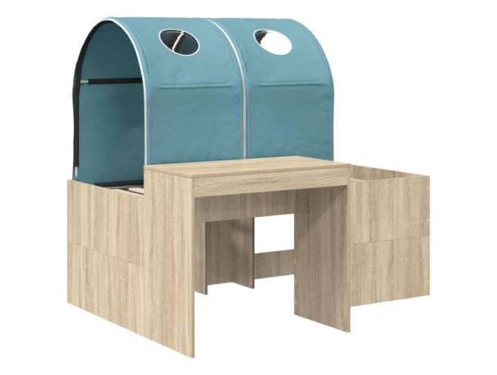 SKTQYQO Bett mit 3 Teilen Eiche Hellblau Minimalistisches Design, klare Linien, handgefertigt, geeignet für moderne Räume