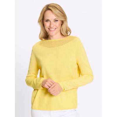 Strickpullover CLASSIC BASICS "Langarm-Pullover", Damen, Gr. 52, gelb (zitrone), 100% Polyacryl, unifarben, Pullover Strickpullover