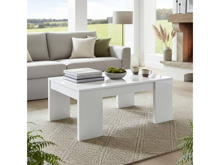 Dmora - Malibu Couchtisch, Couchtisch mit Hebeplatte, Niedriger Wohnzimmertisch, 100x50h43/84 cm, Glänzendes Weiß