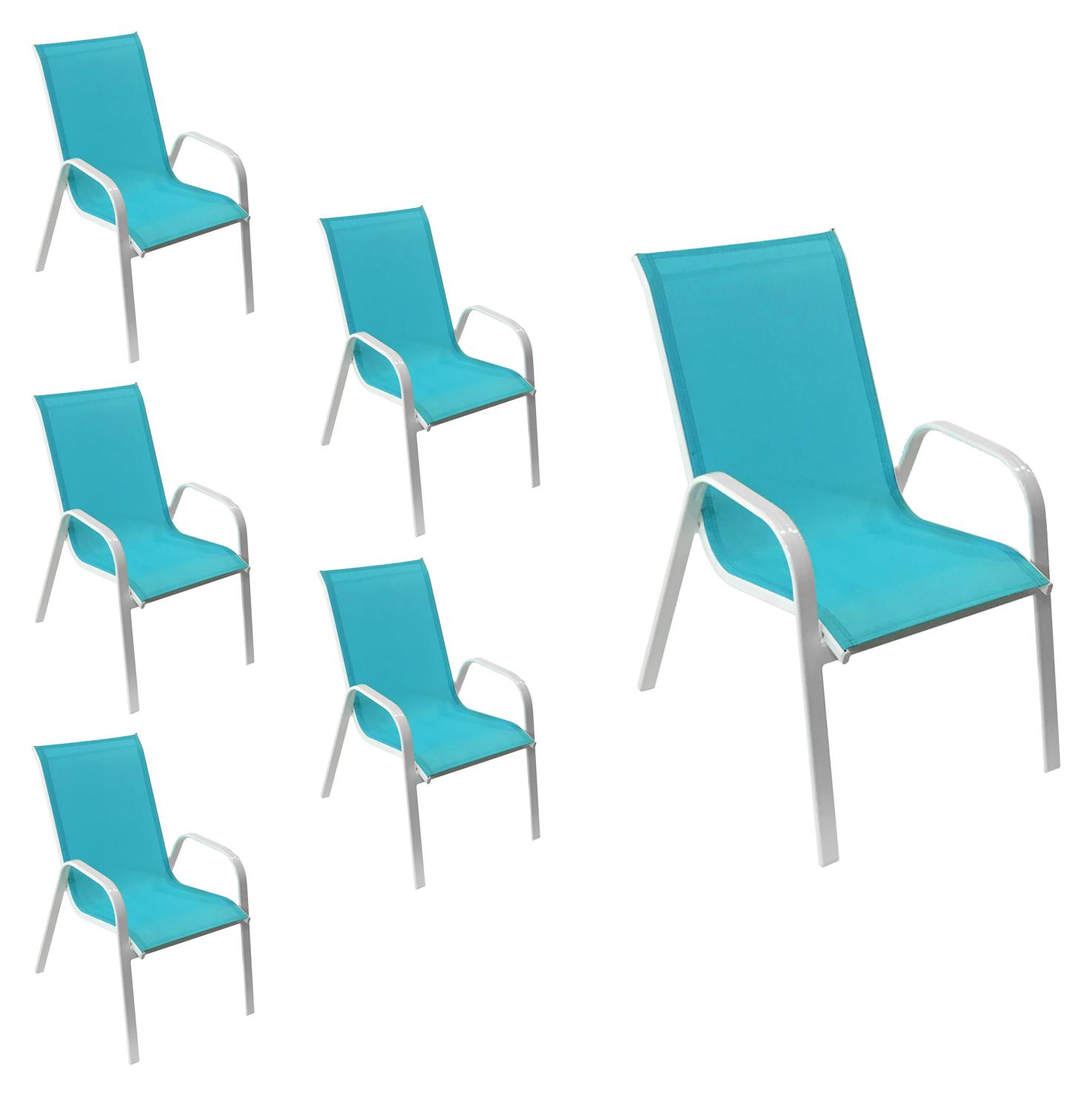 6erSet MARBELLA Stühle aus blauem Textilene - weißes Aluminium
