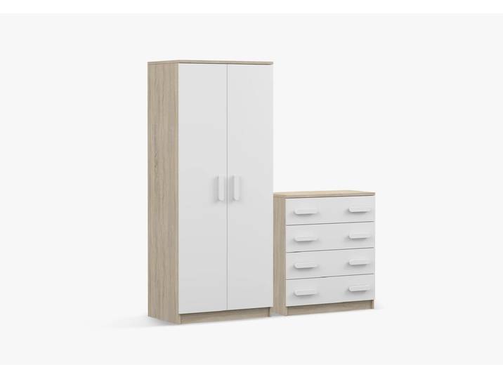 Drehtürenschrank und Kommode 2er-Set JONAS III 06/JONAS III 02 Sonoma Eiche Weiß Weiß