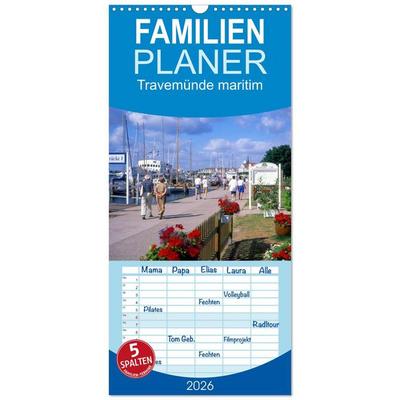 Familienplaner 2026 - Travemünde maritim mit 5 Spalten (Wandkalender, 21 x 45 cm) CALVENDO