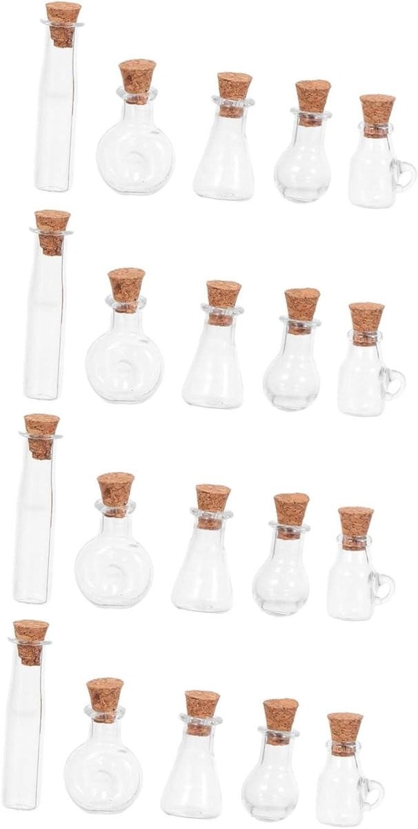 Mini Wensflesjes - 20 stuks kleine transparante glasflesjes voor DIY ambachten in vijf verschillende vormen