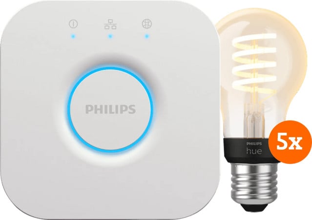 Philips Hue Filament White Ambiance LED Standaard 5-Pack met Bridge