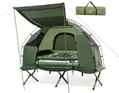 Costway 1-Person Folding Camping Tent with Sunshade and Air Mattress