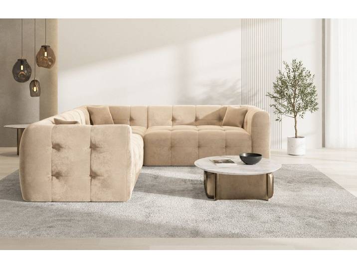 Sofa Dreams Ecksofa Sofa Polsterstoff Eckcouch Samt Lounge Couch Sevilla L Form, Chesterfield Design