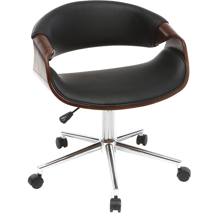 Miliboo Design-Bürostuhl PU Schwarz und Nussbaum ARAMIS