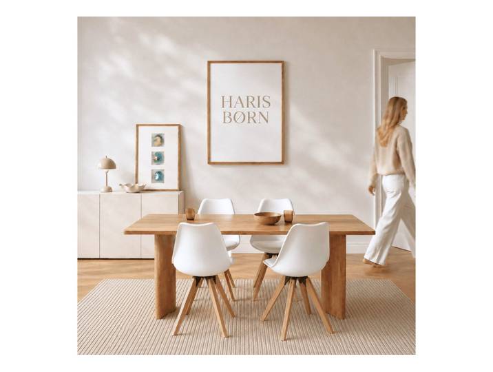 Haris Børn Esszimmerstuhl Skandinavischer Schalenstuhl - Retro Stuhl (Set, 4 St), Weiß/Holz - Kunststoffschalenstuhl - Moderne Esszimmerstühle