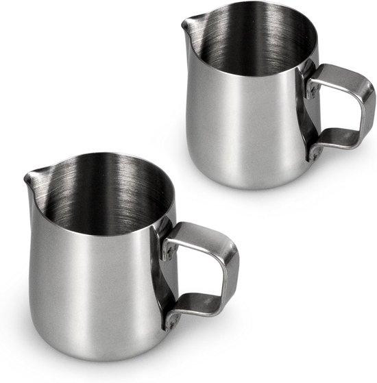 Famanu melkkannetje set van 2, 150 ml, hoogglanzend zilver
