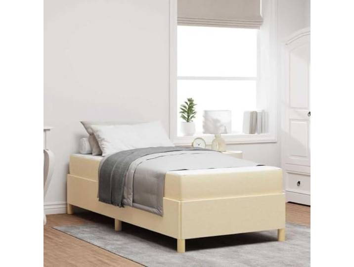 RJPLMFV Bettgestell mit Matratze, 100 x 200 cm, Stoff, cremefarben Mit integrierter Aufbewahrung, Holzwerkstoff, mittlere Härte, individuelle Federn, Lattenrost inklusive