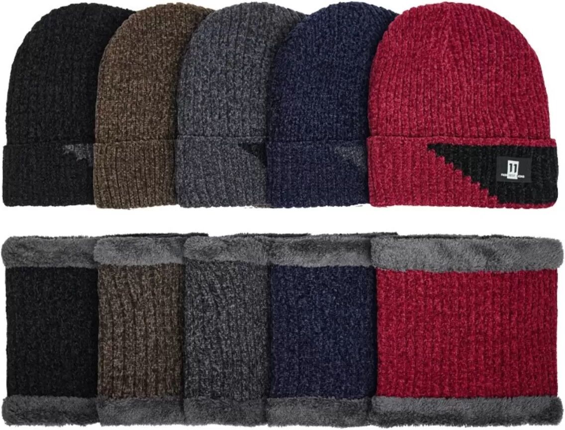 INF Ensemble Bonnet et Écharpe Hiver Chenille - Protection Coupe-Vent Épaissie Gris