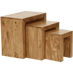 BEISTELLTISCH 3er Set Massivholz Platzsparend Handgefertigt, Beige 50x30x50 cm