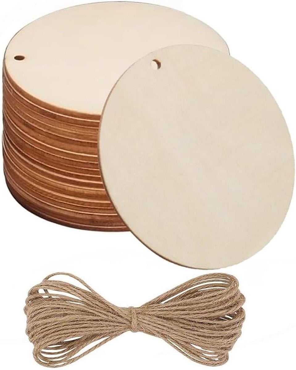 20 stuks Houten ronde schijven voor knutselen - 10 cm - Bruin