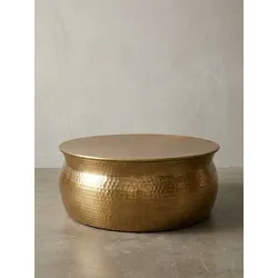 Couchtisch orientalisch rund, flacher Hammerschlag, Metall, Gold 75x75x31 cm