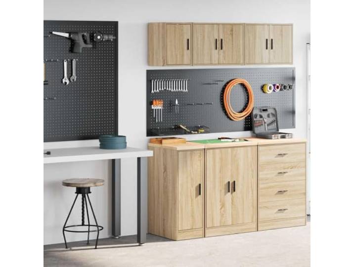 Xolmizyn Garagenschränke 2 Stk. Holzwerkstoff Wand- & Aufbewahrungsschrank Platzsparend, Robuste Arbeitsplatte, Flexible Montage, Organisierte Werkstatt