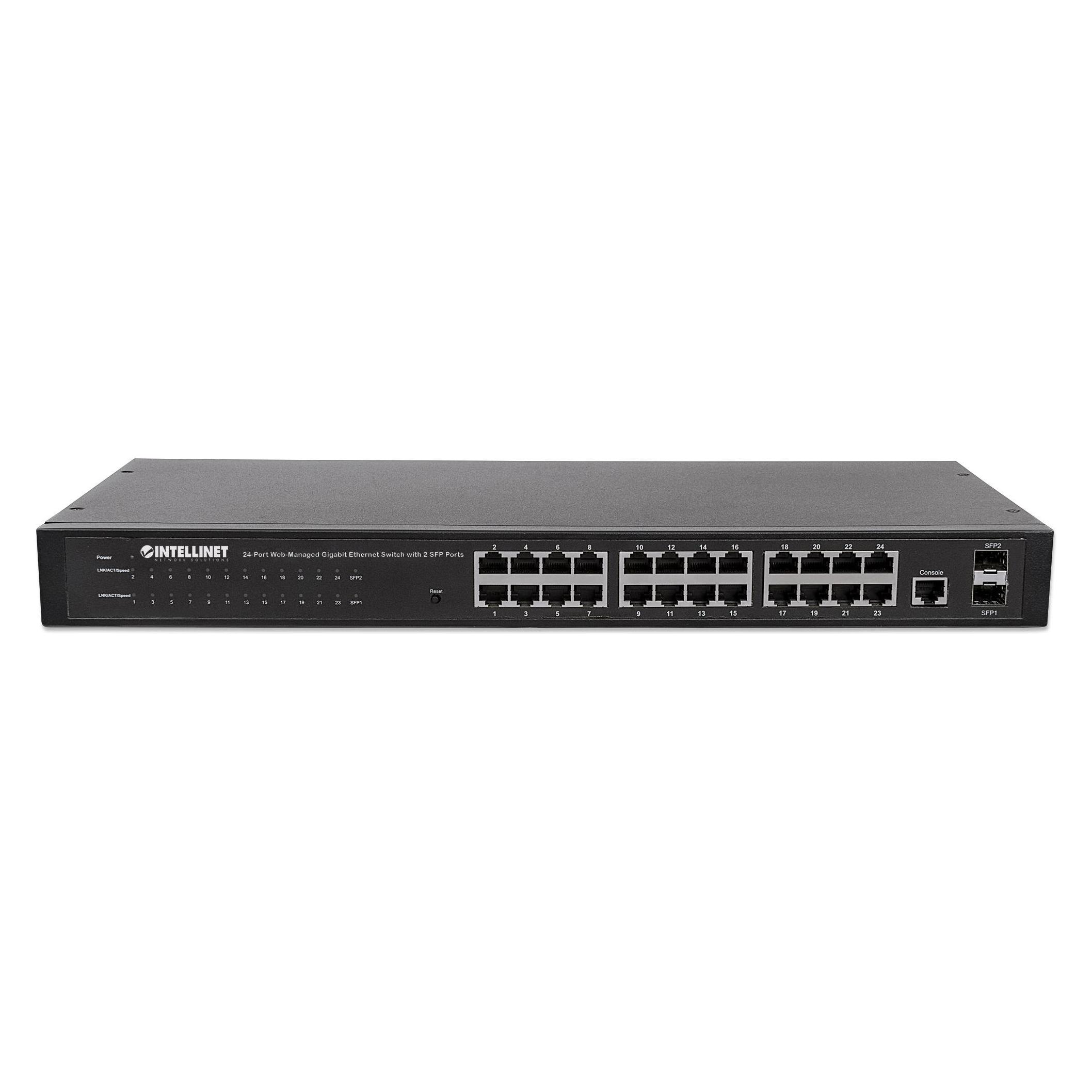 Intellinet 24-Port Web-Managed Gigabit Ethernet Switch mit 2 SFP Ports 24 x 10/100/1000 Mbit/s RJ45 Ports +... (24 Ports) (560917)