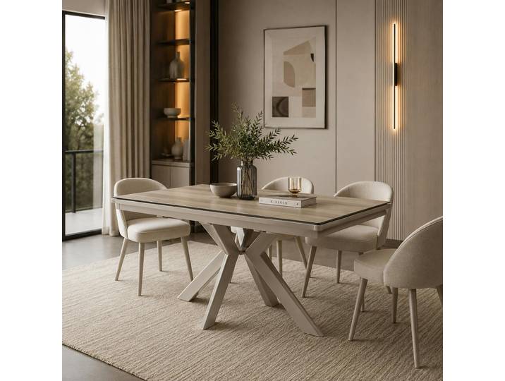 Table Céramique Extensible Effet Chêne 120-220 Cm Lugano
