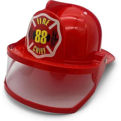 BestSaller 1411 - Kinder-Feuerwehr-Helm mit Klappvisier, ROT + Sticker FIRE CHIEF, verstellbare Passform für Kopfumfang von 46-55 cm