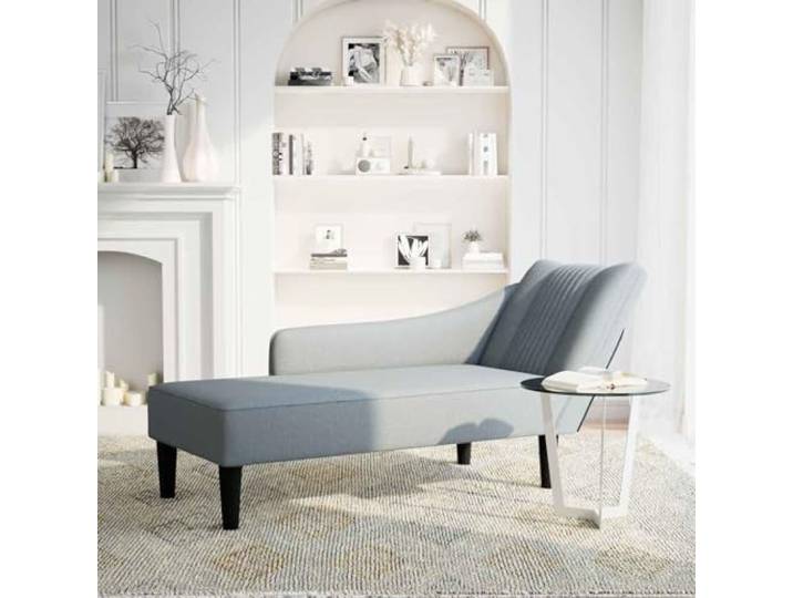 Xolmizyn Chaiselongue mit rechter Armlehne, gepolsterte Liege für Wohnzimmer und Büro, hellgrauer Stoffbezug, ergonomische Sitzgelegenheit