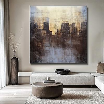 Handgemaltes Ölgemälde auf Acryl-Leinwand, quadratisch, abstrakt, architektonisch, Restaurant-Dekoration, gerollt, rahmenlos, ungespannt