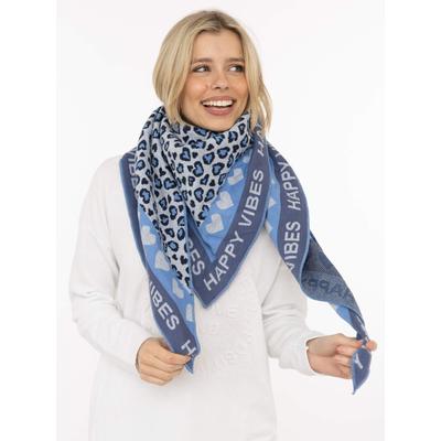 Dreieckstuch ZWILLINGSHERZ "Micha", Damen, blau, Baumwollmischung, Modetücher, Mode Tuch, Leomuster mit Herzen und Schrift, vielseitig tragbar
