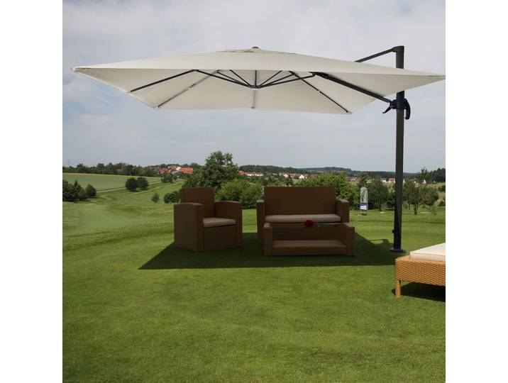 Gastronomie-Ampelschirm HWC-A96, 3,5x3,5m (Ø4,95m) Polyester Alu/Stahl 25kg creme-grau ohne Ständer
