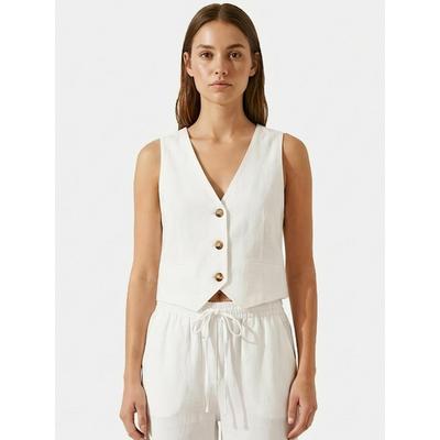 Kurzweste ITS MAY "ITS MAY Vest Elle", Damen, Gr. XS/S, weiß, Obermaterial: 50% Leinen, 50% Baumwolle, Westen
