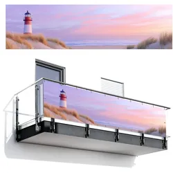 BALKON-SICHTSCHUTZ Leuchtturm - Dünen - Sonnenuntergang Windschutz 300x85 cm