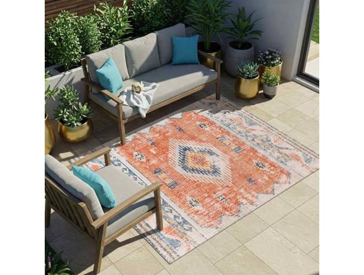 Livabliss Nawel Lusaka Tapis d’extérieur 160x213 cm – Rouille\, Bleu\, Bohème