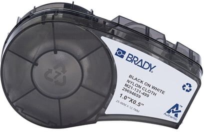 Brady M21-131-499 fita de tecido de nylon preto sobre branco 25,40 mm x 12,70 mm