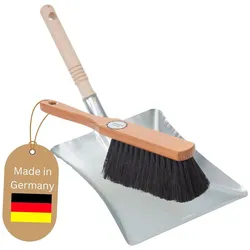 1x Kehrgarnitur Set Rosshaar Mischung Kehrschaufel mit Gummilippe Kehrset Kehrblech Handbesen Handkehrset Handfeger und Schaufel