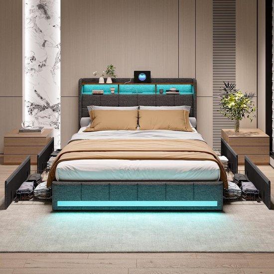 Doppelbett - Boxspring - Kinderbett - Lagerbett - 160 x 200 cm - Samtbezug - USB-Ladefunktion Mit LED-Beleuchtung