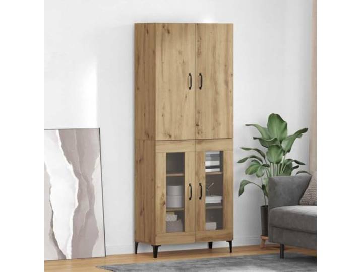 HEFZGDB Modernes Highboard mit wandmontiertem Design in Artisan-Eiche - Schlankes Highboard aus Holzwerkstoff mit viel Stauraum und Regalfächern als platzsparendes Möbelstück