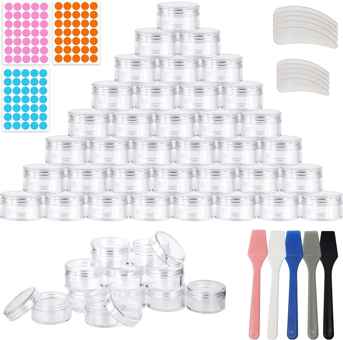 100 stuks Lege Crèmepotjes met Deksel, Etiketten en Spatel, 3 ml, Transparant