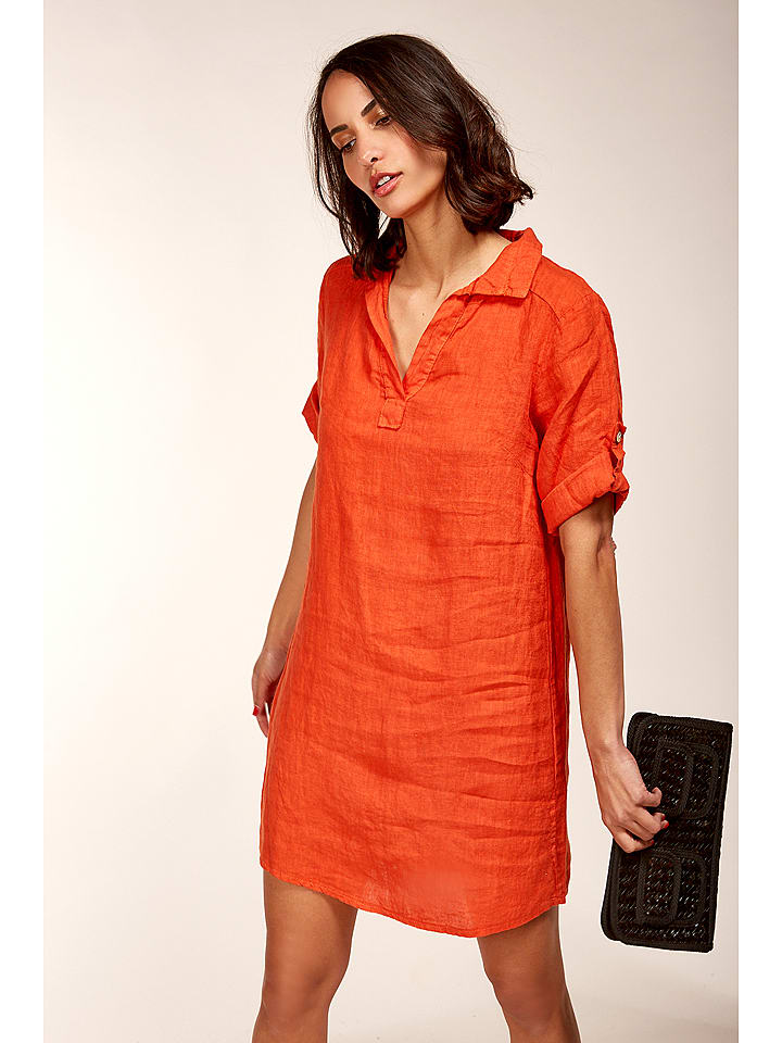 Le Monde du Lin Leinen-Kleid in Orange - 36/38