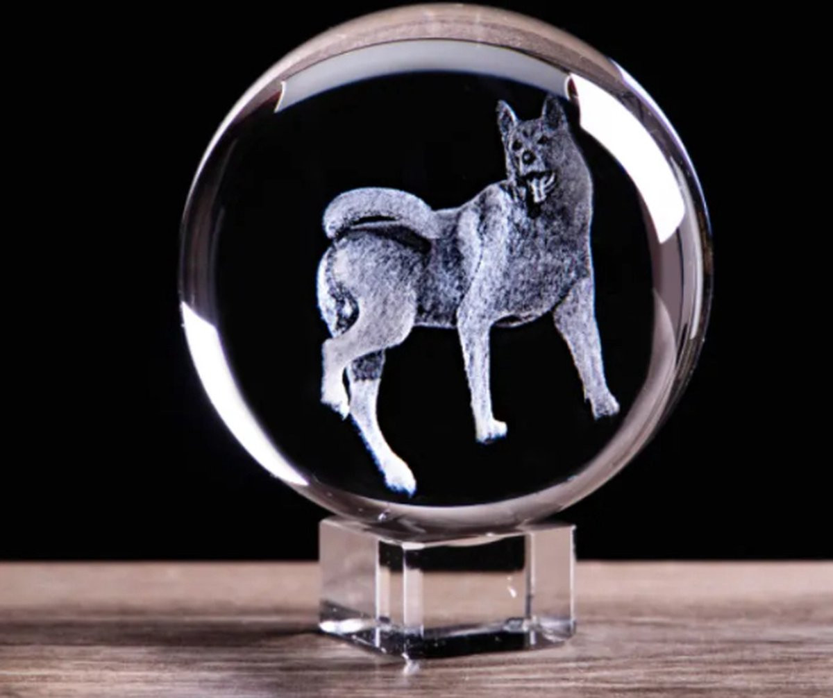 GreatGift Kristallen bol met hond op kristallen standaard, 10 cm