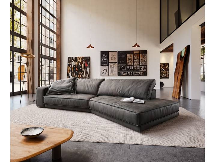 Big-Sofa Snoosh 400x150 cm Mikrofaser Schwarz Vintage Recamiere rechts, Big Sofas