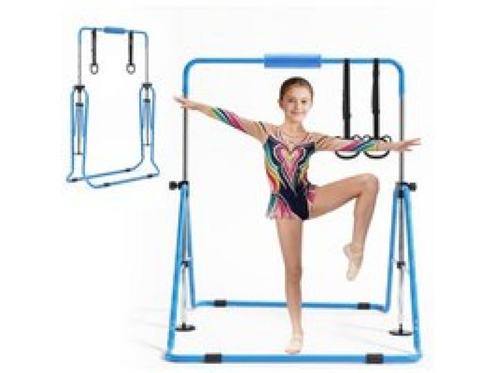 VEVOR Gymnastikstange für Kinder mit 63,5 kg Tragkraft, Klappbares Turnreck mit Turnringen, Höhenverstellbare Turnstange für Indoor- und Outdoor-Training, Heimtrainingsgerät für Kinderturnen, Blau