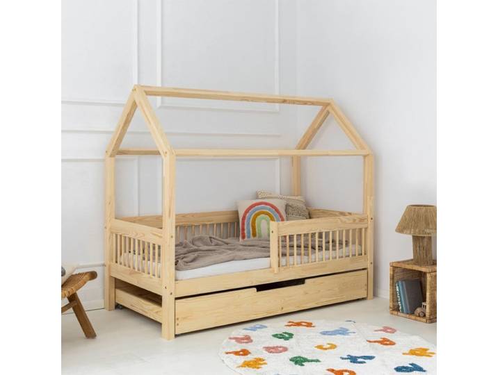 Lit cabane 90x190 sommier et tiroir inclus Maéva Bois