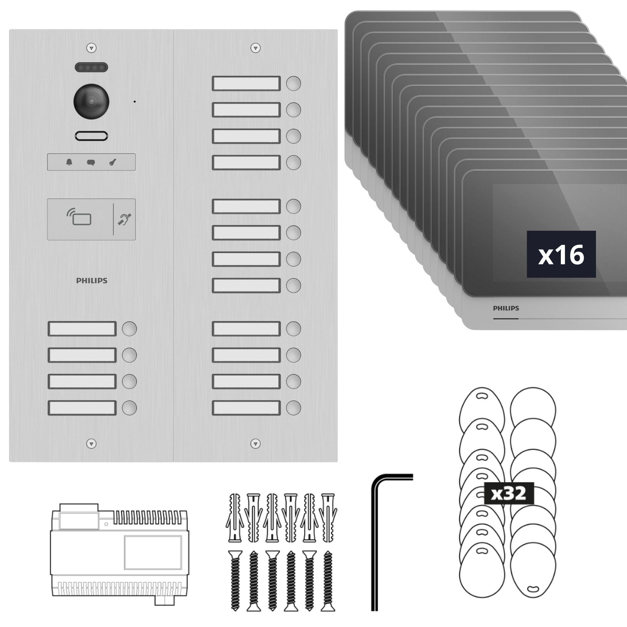 Gegensprechanlage für 16 Wohnungen/Büros - Vigik-kompatibel - Philips WelcomeHive 2