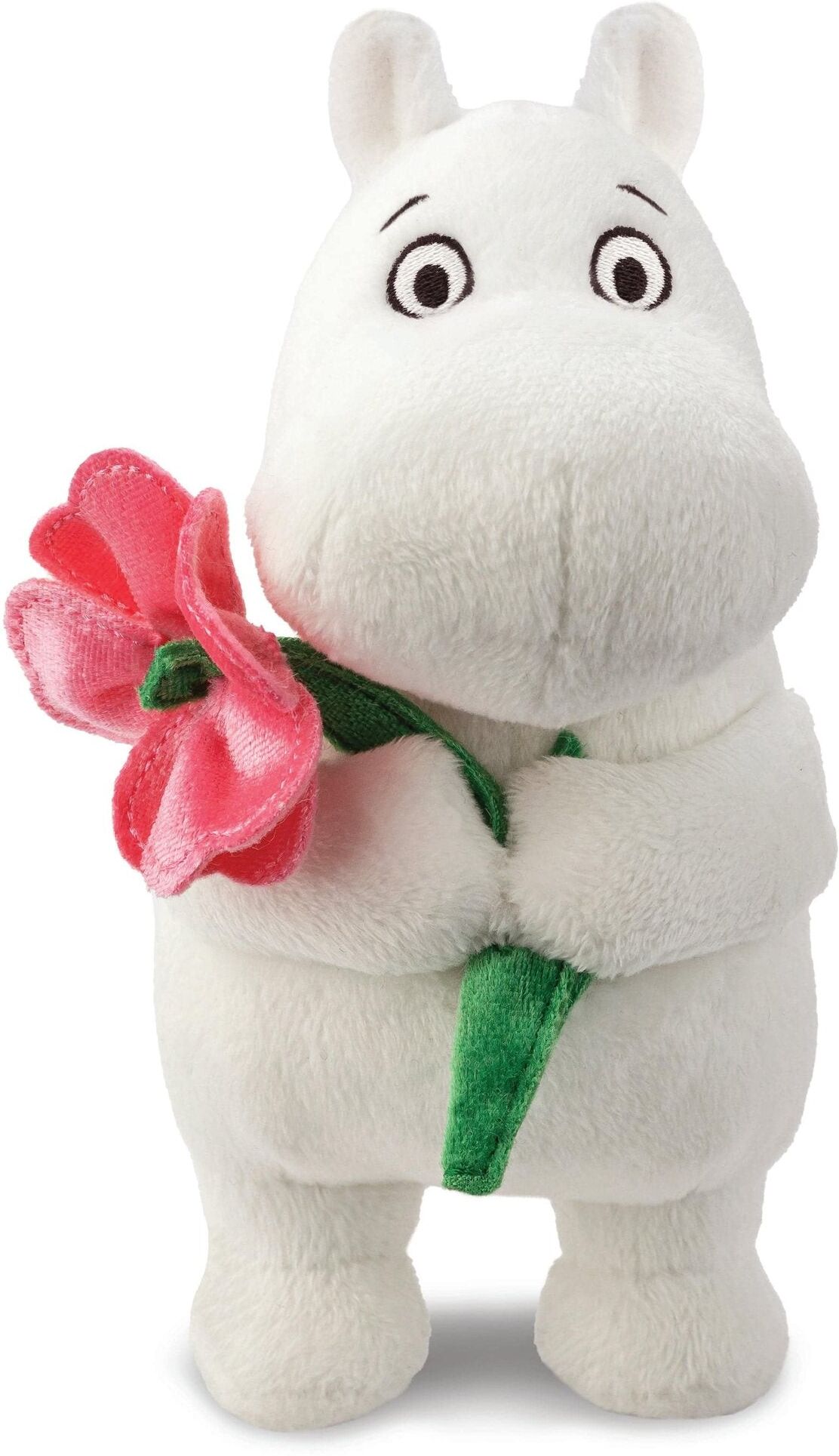 Moomin Standing with Pink Flower 6.5 inch Plush by Aurora Soft Toy, Pink, 6.5 in