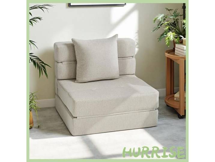 Cocosity Chauffeuse Canapé-Lit Convertible Fauteuil 1 Place Avec 1 Coussin Déhoussable Tissu Beige