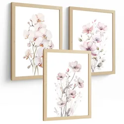 POSTER 3er-Set Wandbilder Orchidee Rosa modern Wohnzimmer Deko, Schlafzimmer, Küche, Badezimmer Rahmenlos A3