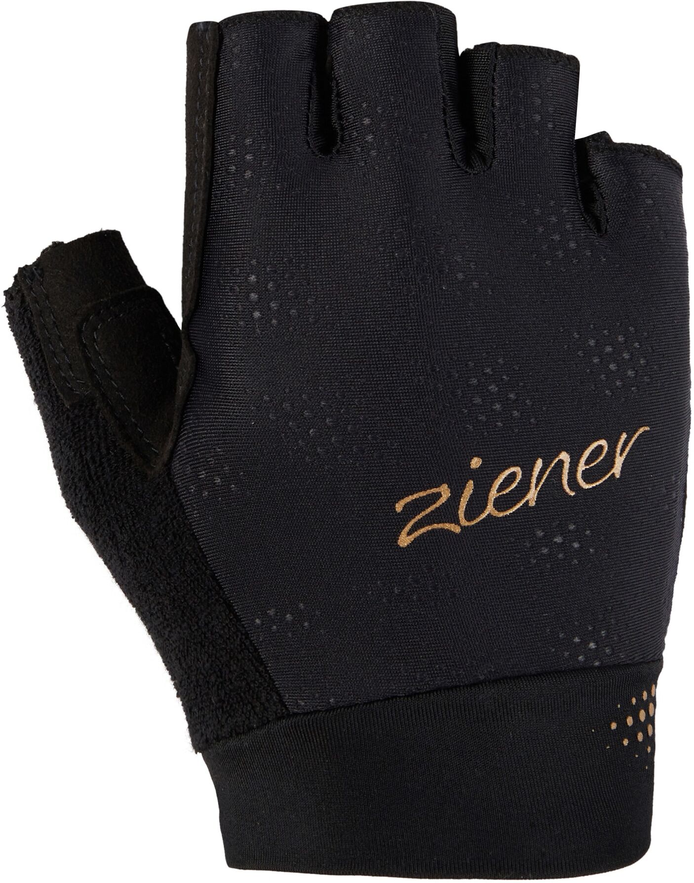Fahrradhandschuhe ZIENER "CRISSI-Z", Damen, Gr. 6,5, schwarz (schwarz.gold art), Materialmix, Handschuhe Fahrradhandschuhe schwarz.gold art 6,5