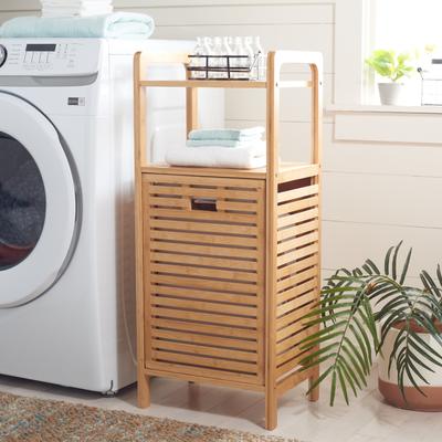 "SAFAVIEH Hallow Laundry 37.2-Inch Bamboo Hamper, Natural and Beige - 16"" W x 12"" D x 37"" H"