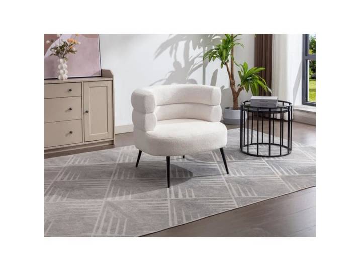 Fauteuil en tissu bouclette blanc CAMEDO