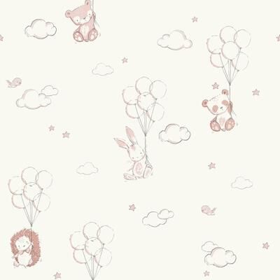 Advantage Floating Balloons Pink Animal Wallpaper